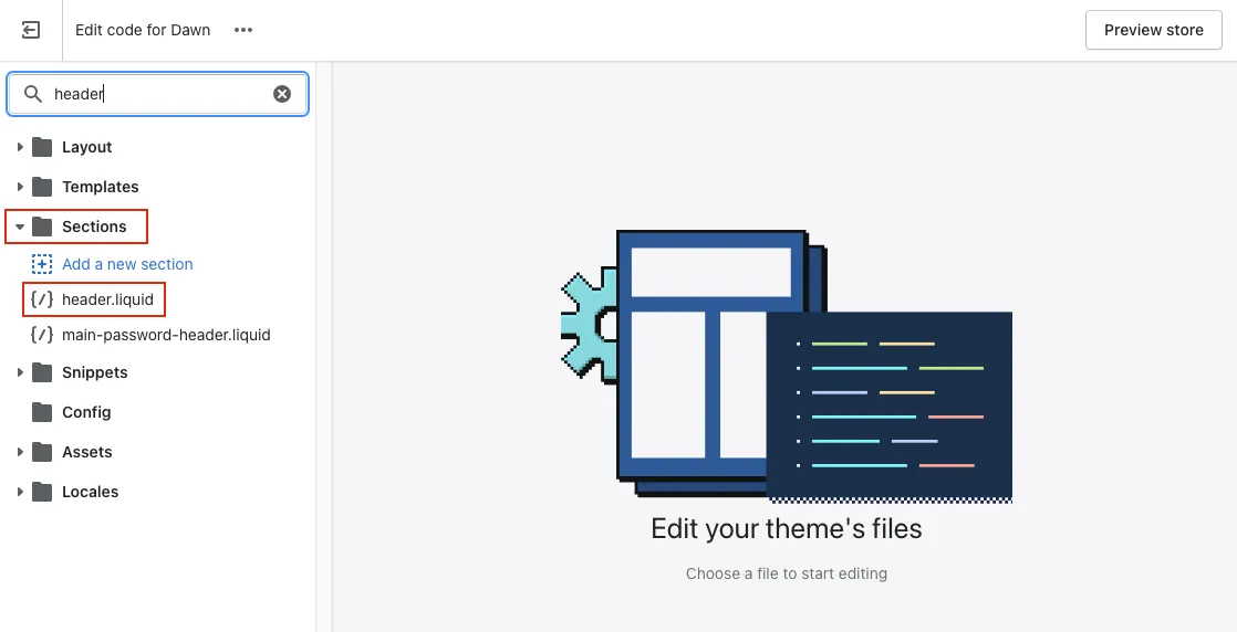 header.liquid file inside the Sections folder in the code editor