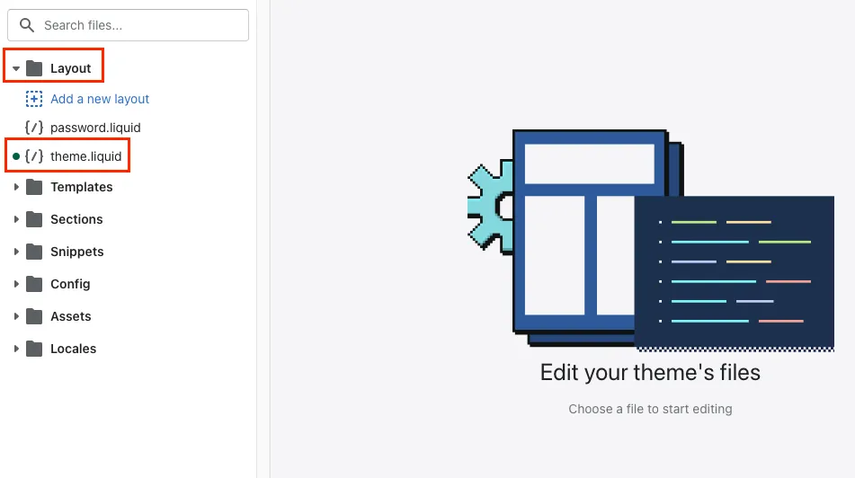 theme.liquid file inside the Layout folder in the code editor